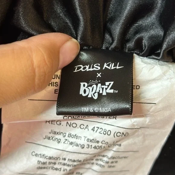 Bratz x Dolls Kill Rhinestone Mcbling Black Satin Pillow - Picture 4 of 4